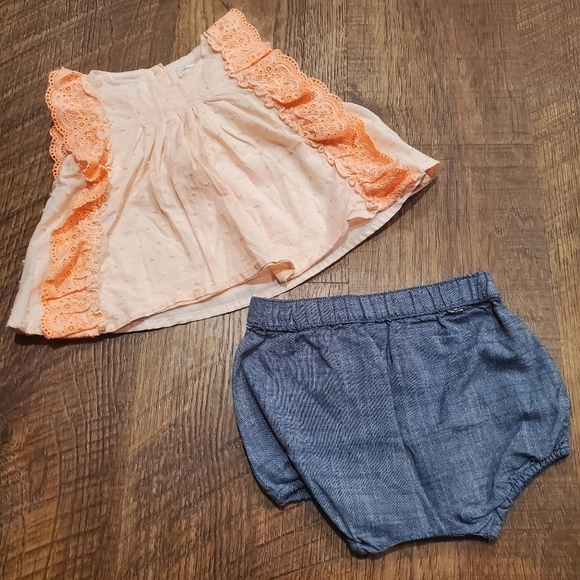 Catherine Malandrino Baby Girl Eyelet Pastel Pink Swiss Dot Top Chambray Shorts - Picture 1 of 13